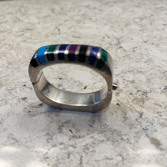 Multicolor Inlay Silver Band - Picture 4 of 12